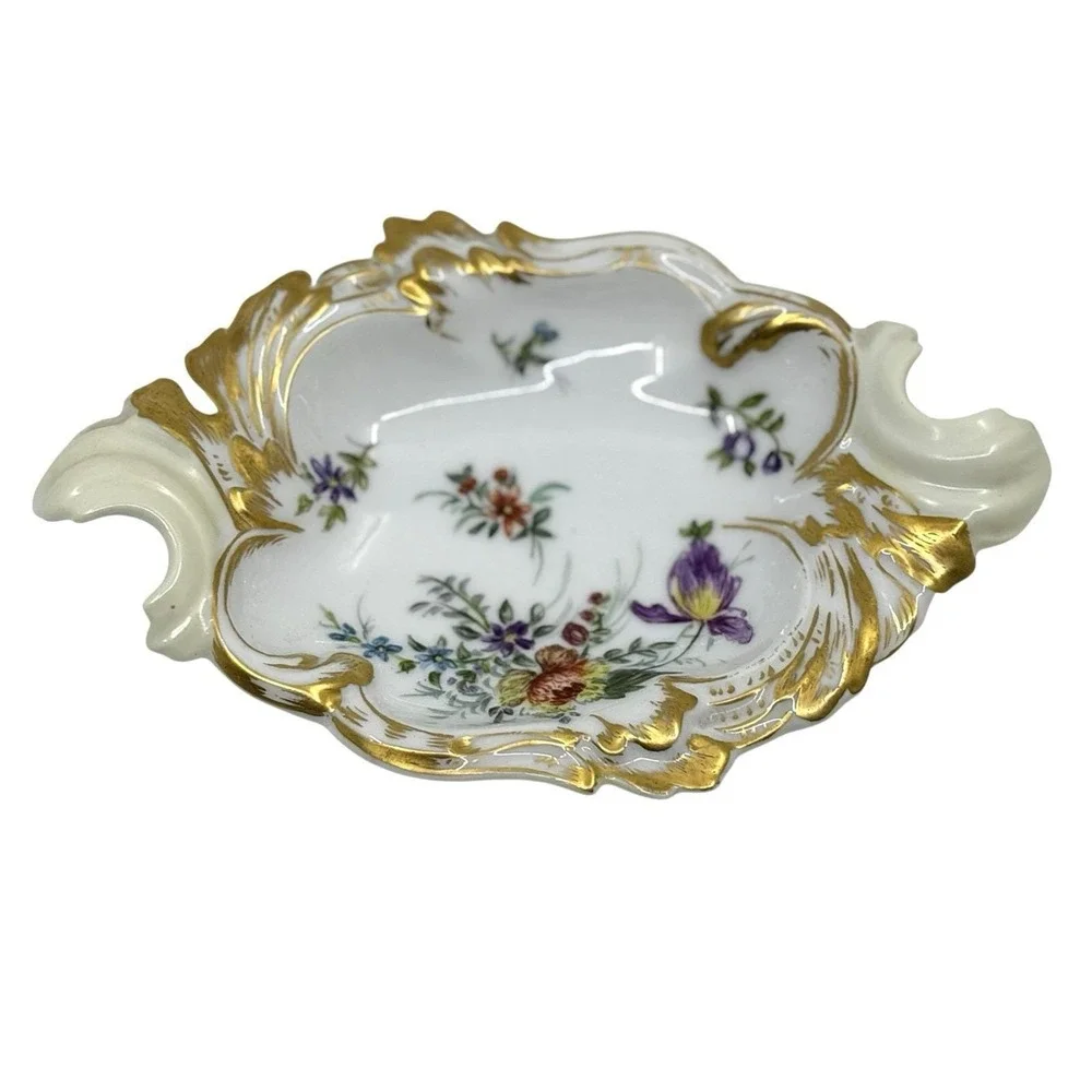 Antique T&V fine Porcelain Hand Painted Floral Scalloped Dish/ Catchall